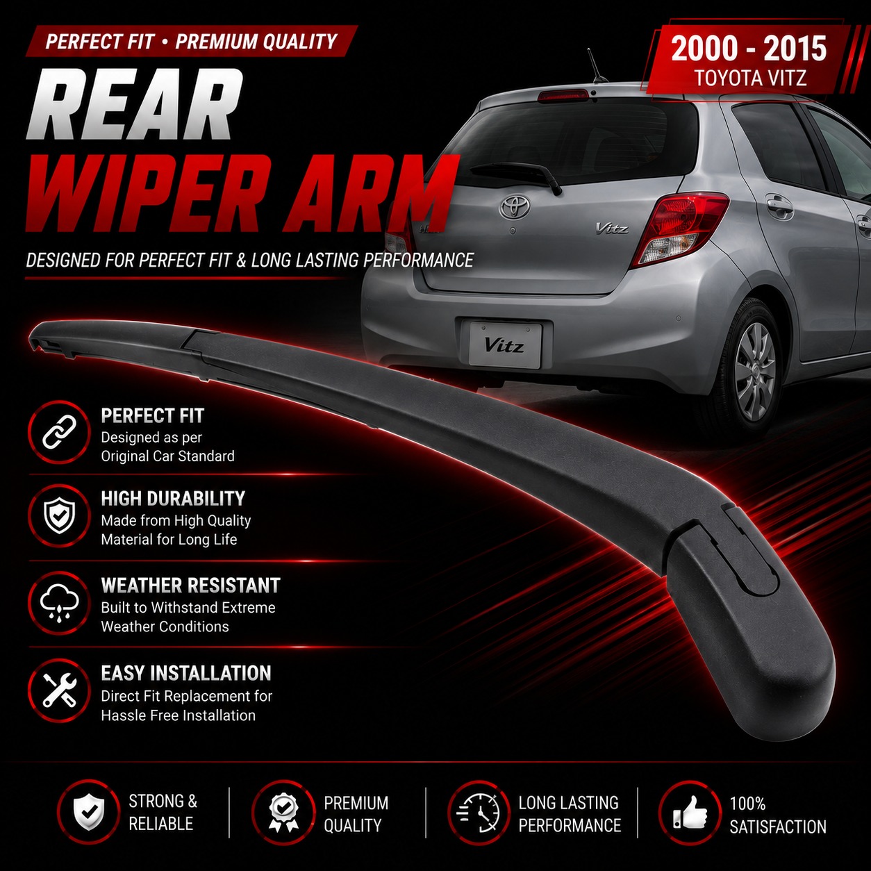 Toyota Vitz 2000-2015 Rear Windscreen Wiper Arm And Blade – Vitz Back Screen Wiper Toyota Vitz 2000-2015 Rear Windscreen Wiper Arm And Blade - Vitz Back Screen Wiper - Image 1